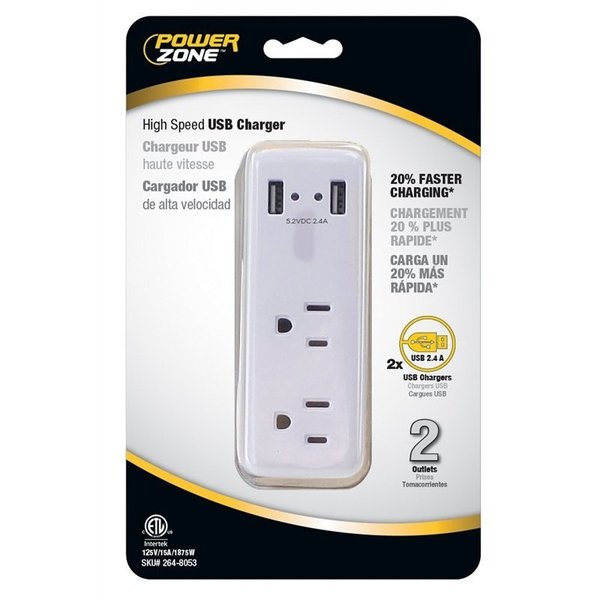 Powerzone Charger Usb 2-Port2.4A 2Outlet ORUSB242